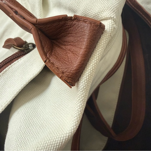 Canvas Weekender Duffle Bag Cream Brown Shoe Compartment Travel - Picture 10 of 13